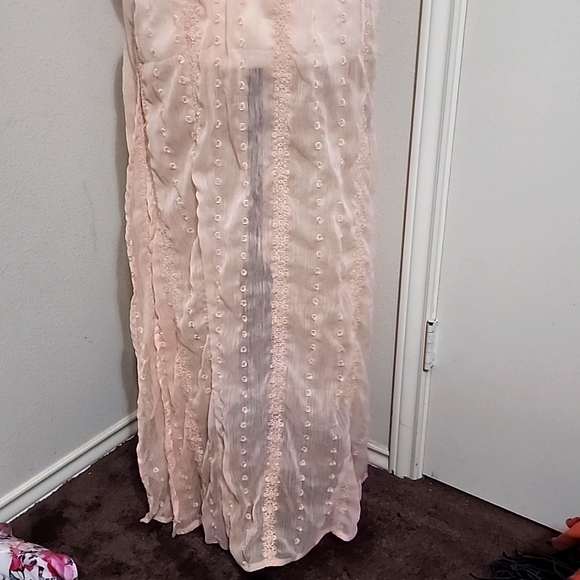 "ARCHEOLOGIE" PEACH SHEER EMBROIDERED MAXI TUNIC TOP SZ UK 12 (US 8) - Picture 2 of 10